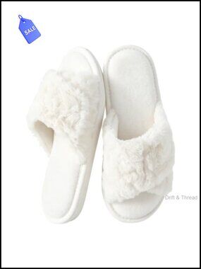 Faux Fur Open Toe Memory Foam Slippers Adjustable Strap